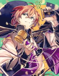 Rule 34 | 1boy, ahoge, antique phone, cable, closed mouth, crossed bangs, fingernails, green eyes, hair between eyes, holding, holding phone, hypnosis mic, japanese clothes, kuga hotaru, long sleeves, looking to the side, male focus, phone, short hair, solo, split mouth, upper body, yumeno gentaro