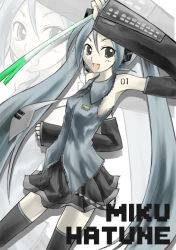 Rule 34 | 1girl, gakky, hatsune miku, long hair, solo, spring onion, thighhighs, twintails, very long hair, vocaloid