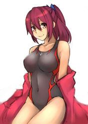 Rule 34 | 10s, 1girl, bad id, bad pixiv id, breasts, competition swimsuit, free!, highres, large breasts, long hair, matsuoka gou, one-piece swimsuit, ponytail, red eyes, red hair, swimsuit, yashichii