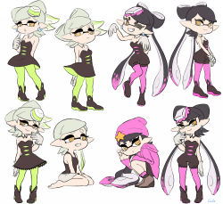 Rule 34 | + +, 2girls, :o, alternate hairstyle, animal ears, ankle boots, arm behind back, arms behind back, beanie, black dress, black footwear, black hair, black jumpsuit, black shirt, black shorts, boots, breasts, brown eyes, brown footwear, callie (splatoon), casual, chestnut mouth, cleavage, commentary, coula cat, cousins, detached collar, dress, earrings, fake animal ears, fang, finger to face, food, food on head, frown, gloves, gradient hair, green hair, green legwear, grey hair, grey shirt, hair down, half-closed eyes, hand on own face, hat, hat ornament, head tilt, highres, hood, hoodie, inkling, jewelry, jumpsuit, long hair, long sleeves, looking at another, looking at viewer, marie (splatoon), medium breasts, mole, mole under eye, multicolored hair, multiple girls, multiple views, nintendo, object on head, one eye closed, open mouth, own hands together, pantyhose, parted lips, pointy ears, purple hair, purple hat, purple legwear, purple shirt, shirt, shoes, short dress, short hair, short jumpsuit, shorts, simple background, sitting, smile, smirk, socks, splatoon (series), splatoon 1, squatting, squid pose, squidbeak splatoon, standing, standing on one leg, star (symbol), star hat ornament, strapless, strapless dress, symbol-only commentary, tank top, tentacle hair, v arms, very long hair, wariza, white background, white gloves