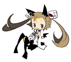 Rule 34 | 1girl, :o, ahoge, animal ears, bare arms, bare shoulders, black choker, black footwear, black skirt, black thighhighs, black wings, blue ribbon, blush stickers, brown hair, cat ears, choker, demon tail, demon wings, detached wings, floating hair, hair ornament, invisible chair, long hair, looking at viewer, looking to the side, mini wings, miniskirt, no nose, original, parted bangs, parted lips, pleated skirt, pointy ears, ribbon, shirt, simple background, sitting, skirt, skull hair ornament, sleeveless, sleeveless shirt, solo, tail, thighhighs, twintails, white background, white shirt, wings, yukihi, zettai ryouiki