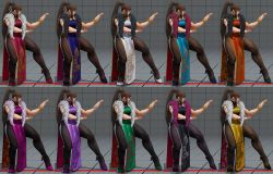 Rule 34 | 1girl, 3d, alternate color, alternate costume, alternate hairstyle, brown hair, capcom, china dress, chinese clothes, chun-li, dress, fighting stance, highres, multiple views, pantyhose, ponytail, street fighter, street fighter v, toned, variations
