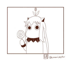 Rule 34 | (o) (o), 10s, candy, commentary request, flower, flower on head, food, horns, kantai collection, lollipop, mittens, monochrome, moomin, moomintroll, muppo, no humans, northern ocean princess, o o, sazanami konami
