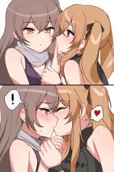 Rule 34 | !, 2girls, black dress, black ribbon, rejected kiss, blush, brown eyes, brown hair, closed eyes, closed mouth, commentary request, dress, girls&#039; frontline, hair between eyes, hair ornament, hair ribbon, hairclip, heart, highres, kiss, korean commentary, long hair, multiple girls, ndgd, official alternate costume, one side up, purple dress, ribbon, scar, scar across eye, scar on face, scarf, twintails, ump45 (diamond flower) (girls&#039; frontline), ump45 (girls&#039; frontline), ump9 (girls&#039; frontline), ump9 (the world&#039;s melody) (girls&#039; frontline), yellow eyes, yuri