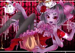 Rule 34 | 1girl, boots, bow, colored skin, extra arms, extra eyes, fangs, high heel boots, high heels, highres, arthropod girl, monster girl, muffet, purple skin, red heels, ribbon, solo, spider girl, tea, teapot, thighhighs, undertale