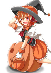 Rule 34 | 1girl, ass, blush, breasts, gloves, halloween costume, hat, open mouth, orange hair, roro (sghona10), rumia, short hair, tagme, touhou
