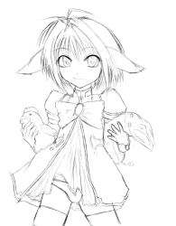 Rule 34 | 00s, 1girl, animal ears, dress, galaxy angel, gloves, looking at viewer, mint blancmanche, monochrome, panties, pantyshot, puffy sleeves, short dress, short hair, simple background, sketch, solo, thighhighs, underwear, white background, zettai ryouiki