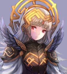 Rule 34 | 1girl, armor, cape, crown, fire emblem, fire emblem heroes, gloves, grey hair, jurge, long hair, looking at viewer, red eyes, simple background, solo, veronica (fire emblem)