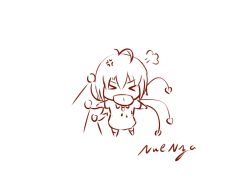 Rule 34 | &gt; &lt;, 1girl, ahoge, anger vein, angry, artist name, asymmetrical wings, chibi, disgust, closed eyes, full body, houjuu nue, monochrome, nuenya, sketch, solo, tongue, tongue out, touhou, wings