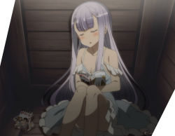 Rule 34 | 10s, 1girl, comic, crate, closed eyes, long hair, outbreak company, petralka anne eldant iii, purple hair, screencap, sleeping, solo, stitched, third-party edit, wooden box