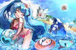 Rule 34 | 2girls, 2others, ;d, all-around helper, aoruuto, ball, beach, beach chair, beach umbrella, beachball, bikini, bird, black shorts, blood, blue bikini, blue hair, blue star, blush, breasts, cleavage, closed eyes, closed mouth, cloud, facing another, fangs, flying, goggles, goggles on head, hair ornament, halo, hat, heart, heart hair ornament, highres, innertube, knight of despair, lobotomy corporation, long hair, looking at another, looking back, lying, meat lantern (project moon), monster, multiple girls, multiple others, multiple wings, ocean, on back, one eye closed, open mouth, opened can of wellcheers, orange eyes, palm tree, pink bikini, project moon, punishing bird, purple shirt, queen of hatred, red eyes, sand, shark, shirt, shorts, signature, small breasts, smile, sun hat, sunglasses, swim ring, swimsuit, syringe, teardrop facial mark, the dreaming current, tongue, tongue out, tree, twintails, umbrella, very long hair, wading, white headwear, white wings, whitenight (project moon), wings