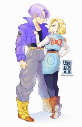 Rule 34 | android 18, blonde hair, dragonball z, highres, itsmandymo, tagme, trunks (dragon ball)