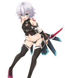 Rule 34 | 1girl, bandaged arm, bandages, black thighhighs, breasts, cleavage, cleavage cutout, clothing cutout, facial scar, fate/apocrypha, fate/grand order, fate (series), fingerless gloves, gloves, green eyes, grey hair, highres, jack the ripper (fate/apocrypha), looking at viewer, open mouth, scar, scar across eye, scar on cheek, scar on face, short hair, shoulder tattoo, small breasts, solo, tattoo, thighhighs, tostos