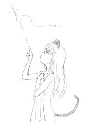 1girl animal_ears cat_ears cat_tail from_side lineart monochrome nude perrine_h._clostermann shiri_chin sketch solo strike_witches tail world_witches_series