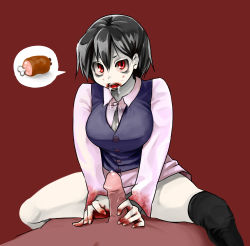 Rule 34 | blood, food, highres, meat, monster girl, penis, red eyes, saliva, straddling, thighhighs, thought bubble, uncensored, zombie