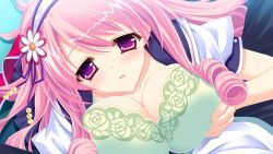 Rule 34 | 1girl, blush, bra, game cg, hasegawa yukino, iinazuke wa imouto-sama!, long hair, pink hair, purple eyes, underwear, usami haruka (iinazuke wa imouto-sama!)
