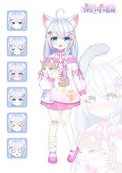 Rule 34 | &gt;:(, &gt; &lt;, 1girl, :3, :d, :t, animal ear fluff, animal ears, bandaid, bandaid on knee, bandaid on leg, blue eyes, blue hair, blush, braid, cat, cat ears, cat girl, cat tail, child, crying, expressions, full body, hasekawa nyako, highres, indie virtual youtuber, light blue hair, long hair, long sleeves, mary janes, miniskirt, o o, off-shoulder shirt, off shoulder, open mouth, pink footwear, pink skirt, pleated skirt, shirakami isuzu, shirt, shoes, skirt, smile, streaming tears, tail, tears, v-shaped eyebrows, virtual youtuber, white shirt