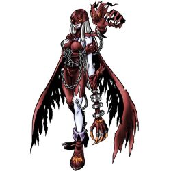 Rule 34 | demon, demon girl, digimon, digimon (creature), fallen angel, ladydevimon (red), long hair, mask, skull