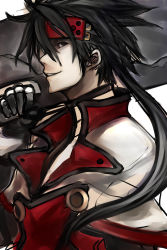 Rule 34 | 1boy, absurdres, arc system works, black hair, capelet, early type, forehead protector, gloves, guilty gear, highres, long hair, male focus, order-sol, order sol, over shoulder, ponytail, sol badguy, solo, sword, sword over shoulder, weapon, weapon over shoulder