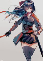Rule 34 | 1girl, absurdres, black hair, commentary request, highres, irikawa, katana, long hair, raven branwen, red eyes, rwby, sketch, solo, sword, thighhighs, unsheathed, weapon