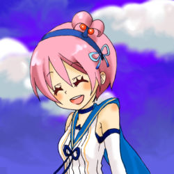 Rule 34 | 1girl, breasts, cloud, detached sleeves, closed eyes, hairband, kanonno earhart, lowres, open mouth, pink hair, ribbon, short hair, sky, tales of (series), tales of the world radiant mythology 2