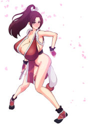 Rule 34 | 1girl, breasts, fatal fury, highres, huge breasts, jellyjigs, long hair, ponytail, shiranui mai, smile