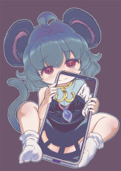 Rule 34 | 1girl, ahoge, animal ears, blush, cellphone, closed mouth, cookie (touhou), grey hair, holding, holding phone, mouse ears, mouse girl, mouse tail, nazrin, nyon (cookie), phone, red eyes, reverse x-ray, short hair, smartphone, socks, solo, tail, touhou, tsuzuchii, white socks