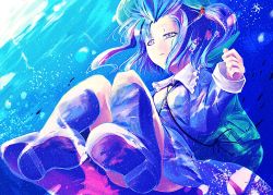 Rule 34 | 1girl, female focus, gradient background, hat, kawashiro nitori, short hair, solo, sorano eika, touhou, two side up, underwater, water