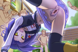 Rule 34 | 10s, 1girl, anal hair, blue hair, breasts, censored, kurokawa eren, looking at viewer, navel, open mouth, pointless censoring, precure, pubic hair, purple hair, pussy, pussy juice, raizo (pixiv), seiren (suite precure), small breasts, solo focus, spread legs, suite precure, thighhighs, yellow eyes