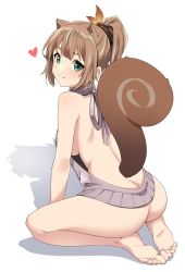 Rule 34 | 1girl, animal ears, ass, ayunda risu, back, backless outfit, bare shoulders, barefoot, breasts, brown hair, brown scrunchie, butt crack, closed mouth, green eyes, highres, hololive, hololive indonesia, looking at viewer, medium breasts, meme attire, naked sweater, nonstop nut november, ponytail, scrunchie, seiza, sitting, solo, squirrel ears, squirrel girl, squirrel tail, sweater, tail, virgin killer sweater, virtual youtuber, yuyu5x