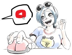Rule 34 | 1girl, blue hair, breasts, may lee, medium breasts, open mouth, short hair, smile, snk, solo, sunglasses on head, the king of fighters
