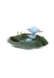 Rule 34 | blush stickers, closed eyes, closed mouth, creatures (company), dl 90 p, game freak, gen 2 pokemon, grass, happy, highres, lily pad, mixed-language commentary, nintendo, no humans, pokemon, pokemon (creature), ripples, sitting, smile, solo, water, wooper