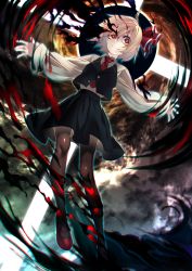 Rule 34 | + +, 1girl, aura, black skirt, black vest, blonde hair, bow, brown pantyhose, closed mouth, cross, gradient eyes, hair bow, highres, latin cross, long sleeves, looking at viewer, medium hair, multicolored eyes, necktie, outstretched arms, pantyhose, red bow, red eyes, red footwear, red necktie, rumia, shirt, shoes, shukusuri, skirt, smile, solo, spread arms, touhou, vest, white shirt, yellow eyes