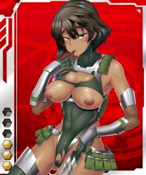 Rule 34 | 00s, 1girl, abs, armor, black hair, blush, bob cut, breasts, card (hr), card (medium), card (red-hr), cleavage, cleavage cutout, clothing cutout, female focus, female pubic hair, finger to mouth, fishnets, green eyes, holding, impossible clothes, kunai, large breasts, leotard, lilith-soft, looking at viewer, ninja, nipples, pubic hair, saliva, shindol, skin tight, soga kouha, solo, swastika, sweat, taimanin (series), taimanin asagi, taimanin asagi battle arena all card gallery, taimanin asagi kessen arena, thighhighs, torn clothes, vambraces, weapon