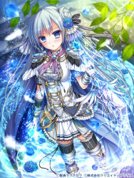 Rule 34 | 1girl, blue eyes, blue hair, cape, epaulettes, holding, long hair, looking at viewer, matching hair/eyes, official art, original, parted lips, seiten ragnarok, shitou, solo, sword, thighhighs, weapon, zettai ryouiki