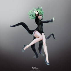 Rule 34 | 1girl, 3d, absurdres, artist name, bad id, bad pixiv id, black dress, black footwear, curly hair, dress, floating, floating clothes, from side, full body, glowing, glowing hand, green eyes, green hair, high heels, highres, leslyzerosix, long sleeves, matching hair/eyes, navel, one-punch man, open hands, outstretched arms, skin tight, solo, tatsumaki, telekinesis, thighs, watermark