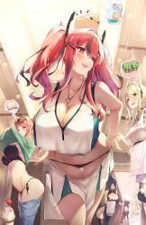 Rule 34 | 6+girls, :d, anger vein, apron, azur lane, black bra, black panties, blonde hair, bra, breasts, bremerton (azur lane), bremerton (scorching-hot training) (azur lane), character request, china dress, chinese clothes, cleavage, commentary, copyright request, creatures (company), crossover, curtains, dress, english commentary, eyewear on head, fairy tail, gainoob, game freak, gen 8 pokemon, green eyes, hair ornament, hairclip, heart, heart hair ornament, heart necklace, highres, holding, holding towel, indoors, izayoi aki, jewelry, large breasts, looking at another, lucy heartfilia, maid apron, making-of available, manjuu (azur lane), mole, mole on breast, multiple girls, mythra (xenoblade), name tag, necklace, nintendo, on head, open mouth, orange hair, panties, pelvic curtain, poke ball, poke ball (basic), pokemon, pokemon (creature), pokemon swsh, red eyes, red hair, side ponytail, sidelocks, signature, smile, sonia (pokemon), spoken anger vein, spoken food, spoken squiggle, squiggle, sunglasses, sweat, thigh gap, thought bubble, towel, twintails, underwear, undressing, xenoblade chronicles (series), xenoblade chronicles 2, yamper, yu-gi-oh!, yu-gi-oh! 5d&#039;s