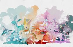 Rule 34 | abstract background, animal focus, bird, blue eyes, blue sky, closed eyes, closed mouth, commentary request, creatures (company), double exposure, espeon, fang, fins, flareon, fluffy, frills, from side, game freak, gen 1 pokemon, gen 2 pokemon, gen 4 pokemon, gen 6 pokemon, glaceon, gradient background, grey eyes, head fins, heterochromia, jolteon, leafeon, li04r, looking ahead, looking at another, looking back, moon, night, night sky, nintendo, open mouth, paper airplane, pokemon, pokemon (creature), purple eyes, rainbow order, red eyes, sky, slit pupils, star (sky), straight-on, sylveon, teeth, umbreon, upper teeth only, vaporeon, walking, yellow eyes