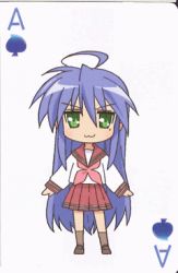 Rule 34 | 00s, 1girl, ace (playing card), ace of spades, ahoge, animated, animated gif, card, card (medium), chibi, izumi konata, jack (playing card), jack of spades, king (playing card), king of spades, lowres, lucky star, mole, mole under eye, playing card, queen (playing card), queen of spades, solo, spade (shape)