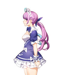 Rule 34 | 1girl, ahoge, anchor symbol, blue bow, blue dress, blue hair, blue ribbon, blush, bow, breasts, closed mouth, colored inner hair, commentary, dress, frilled dress, frills, hair ribbon, highres, hololive, long hair, looking at viewer, looking to the side, maid headdress, medium breasts, minato aqua, minato aqua (1st costume), multicolored hair, profile, puffy short sleeves, puffy sleeves, purple eyes, purple hair, ribbon, short sleeves, simple background, smile, solo, twintails, two-tone hair, very long hair, virtual youtuber, white background, white bow, wrist cuffs, ze (wzfnn001)