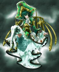 Rule 34 | 00s, 1girl, :d, androgynous, ascot, bad id, bad pixiv id, boots, dress, fingernails, flat chest, frills, garter straps, goth fashion, green eyes, green hair, green nails, hat, high heels, highres, jewelry, lace, long fingernails, matching hair/eyes, nail polish, open mouth, seth nightroad, shoes, short hair, smile, solo, thigh boots, thighhighs, trinity blood, white thighhighs