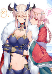 Rule 34 | 2girls, absurdres, artoria pendragon (all), artoria pendragon (fate), artoria pendragon (lancer) (fate), artoria pendragon (lancer alter) (ox-demon king) (fate), bandage over one eye, blonde hair, braid, breasts, cloak, closed mouth, crossed arms, earrings, fate/grand order, fate (series), floral print, florence nightingale (divine princess of the storm) (fate), florence nightingale (fate), flower, fur trim, gauntlets, hair between eyes, hair flower, hair ornament, highres, horns, japanese clothes, jewelry, kimono, large breasts, multiple girls, navel, parted lips, pink hair, purple eyes, red kimono, saber (fate), sidelocks, simple background, smile, smug, translated, upper body, white background, white flower, wife and wife, yellow eyes, yorukun