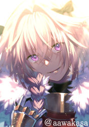 Rule 34 | 1boy, astolfo (fate), backlighting, black bow, black gloves, black ribbon, bow, braid, commentary request, crossed bangs, dent, eyes visible through hair, fate/apocrypha, fate (series), fur collar, gauntlets, gloves, hair between eyes, hair bow, hair intakes, hair over shoulder, hair ribbon, hand up, head tilt, light particles, light rays, long hair, looking at viewer, male focus, open mouth, pink eyes, pink hair, ribbon, ryuuki (hydrangea), sidelocks, single braid, smile, solo, trap, twitter username, upper body, white background