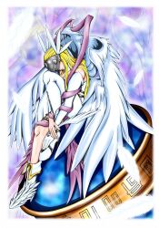 Rule 34 | angel, angel girl, angewomon, digimon, digimon (creature), head wings, highres, long hair, mask, wings