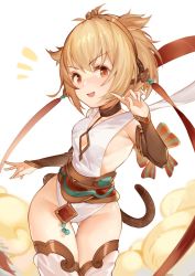 Rule 34 | 1girl, andira (granblue fantasy), animal ears, argyle, argyle clothes, argyle cutout, blonde hair, breasts, cleavage cutout, clothing cutout, detached sleeves, erune, gluteal fold, granblue fantasy, hana mori, highres, leotard, looking at viewer, monkey ears, monkey tail, open mouth, sideboob, small breasts, solo, tail, thighhighs, two side up