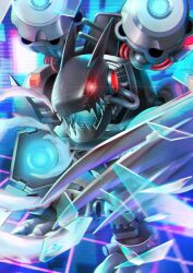 Rule 34 | cannon, claws, digimon, digimon (creature), draogn, glowing, glowing eyes, highres, mugendramon, robot, solo