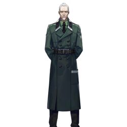Rule 34 | 1boy, arms behind back, artist request, beard, belt, black belt, black necktie, black pants, buttons, closed mouth, coat, double-breasted, facial hair, feet out of frame, general carter (girls&#039; frontline), girls&#039; frontline, green coat, green shirt, kcco (girls&#039; frontline), long coat, long sleeves, looking at viewer, male focus, necktie, official art, old, old man, pants, redrawn, shirt, short hair, simple background, solo, standing, transparent background, white hair