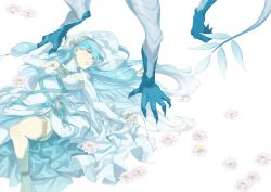 Rule 34 | 1girl, aisutabetao, anklet, azura (fire emblem), bad id, bad twitter id, barefoot, blue hair, corrin (dragon) (fire emblem), corrin (fire emblem), corrin (male) (fire emblem), dragon, fire emblem, fire emblem fates, floral background, flower, jewelry, long hair, looking at viewer, lying, monster, nintendo, on back, simple background, white background