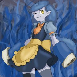 Rule 34 | 10s, 1boy, blue hair, blue skin, character request, colored skin, crossdressing, pointy ears, trap, yellow eyes, youkai watch