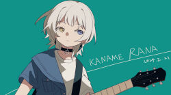 Rule 34 | 1girl, bang dream!, bang dream! it&#039;s mygo!!!!!, black choker, blue eyes, blue jacket, character name, choker, closed mouth, coldcat., collarbone, commentary, dated, earrings, heterochromia, highres, holding, holding instrument, instrument, jacket, jewelry, kaname raana, shirt, short hair, short sleeves, solo, symbol-only commentary, upper body, white hair, white shirt, yellow eyes